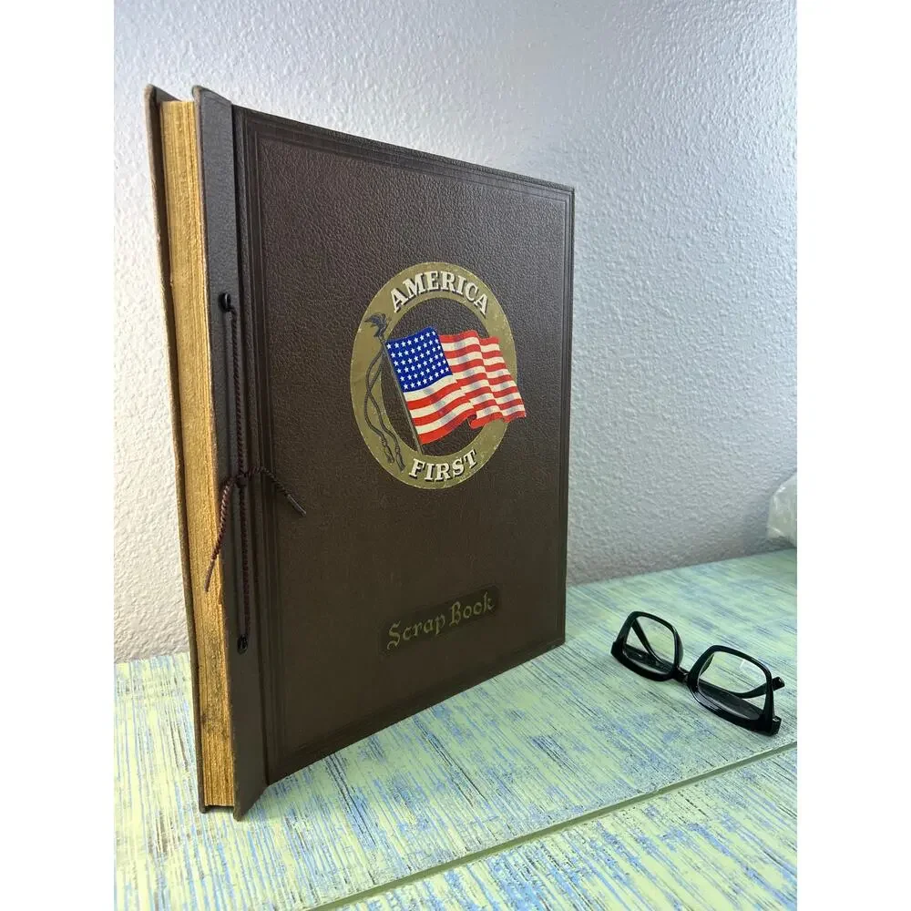 Vintage 1940s WWII Era Mastercraft America First Flag Scrapbook Album 12x15